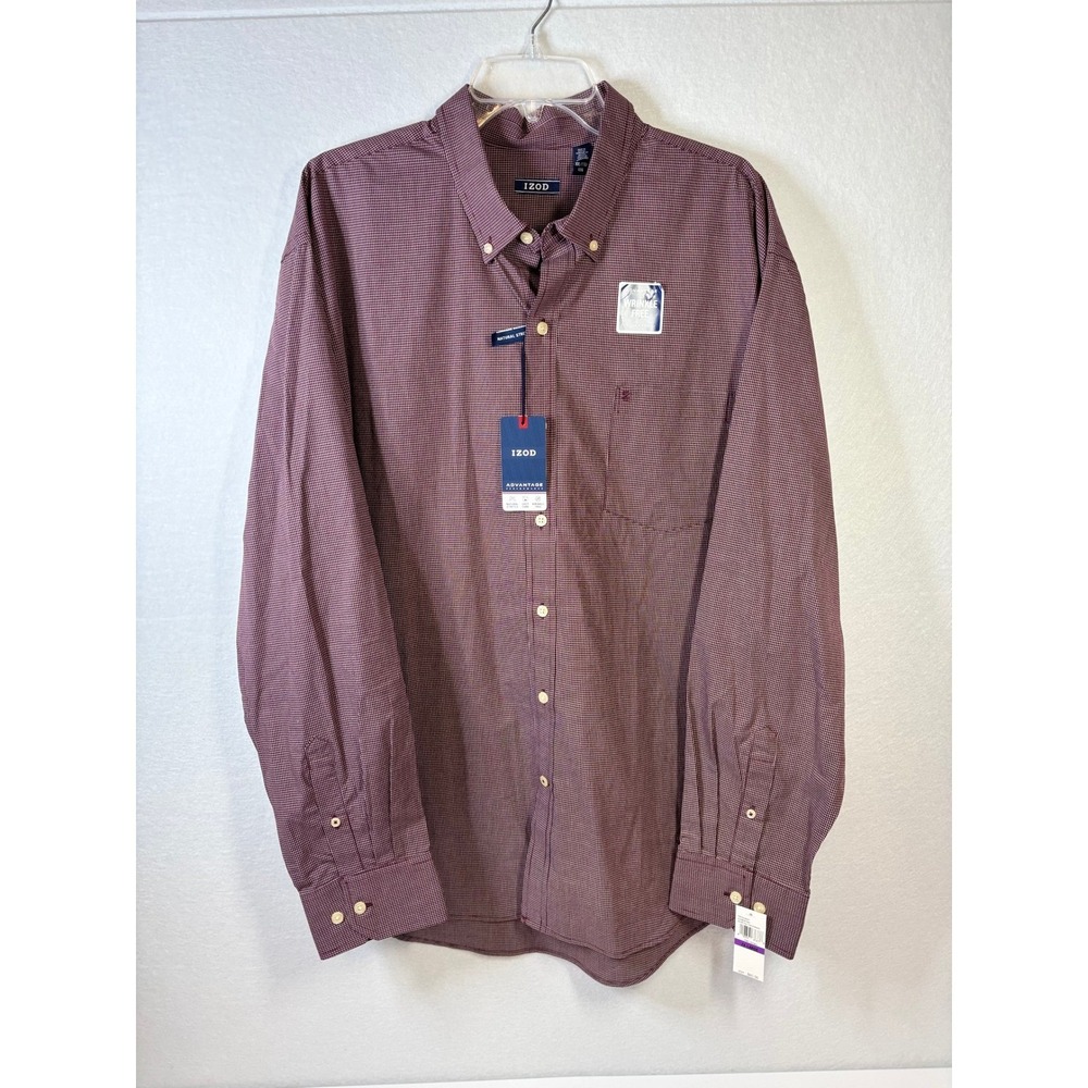 IZOD Advantage Performance‎ Shirt Mens XXL Burgundy Micro Check Wrinkle Free NWT